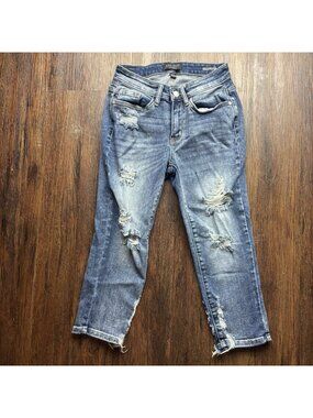 Judy Blue Skinny Fit Capri Jeans Destroyed Medium Wash JB82269MD Size 0/24